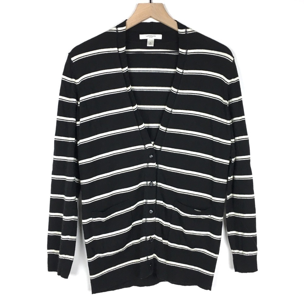 LIZ CLAIBORNE Cardigan Sweater Striped Classic Capsule Minimalist Classic Medium
